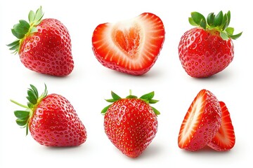 A set of strawberry and strawberry slice isolated on a white background