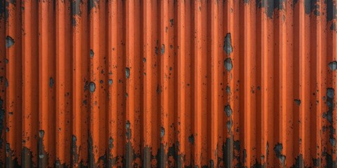 Obraz premium Rustic Orange Corrugated Metal Texture with Patina and Flaking Paint, Ideal for Backgrounds and Design Projects