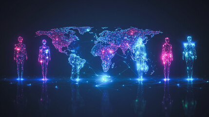 abstract professional business team people innovation connection of line from nail node to node on map background , networking concept