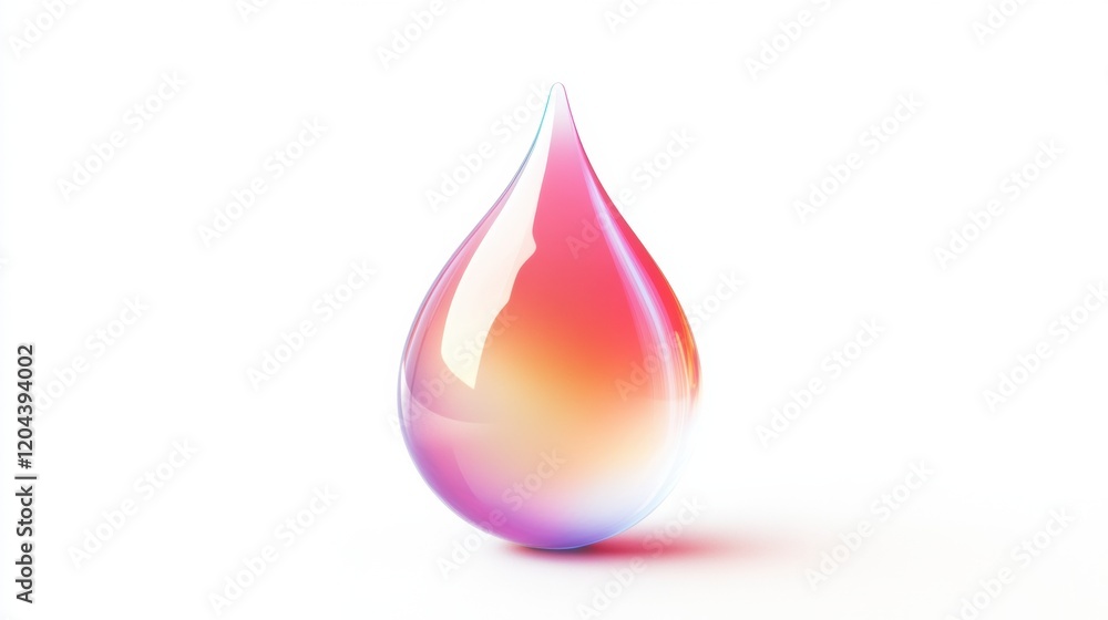 Poster colorful water droplet on a white background casts a mesmerizing reflection in soft natural light du