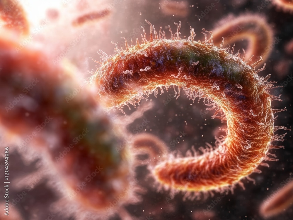 Aufkleber close-up of curved bacteria under microscope highlighting microorganism details and intricate struct