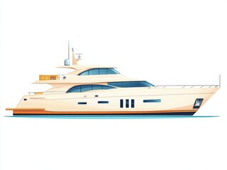 Naklejka premium Modern white superyacht cruising through open blue waters, showcasing sleek innovation, opulence, and luxury travel in an artistic nautical illustration