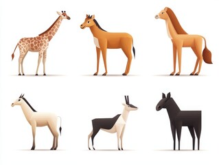 Obraz premium Elegant giraffe and other wildlife species standing in harmony against a soft toned background, symbolizing nature’s beauty, coexistence, and ecological balance in detailed wildlife art