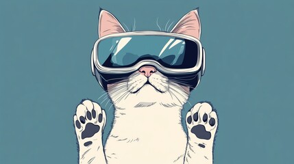 Cat wearing vr goggles in artistic cartoon style, trendy tech illustration