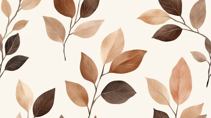 Minimalist autumn leaves pattern with earthy tones on light background