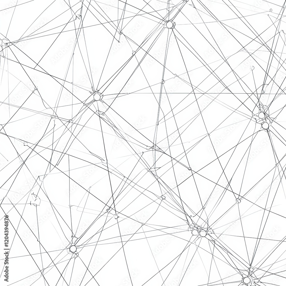 Poster Abstract network illustration with interconnected lines and nodes on a white background. Generative AI