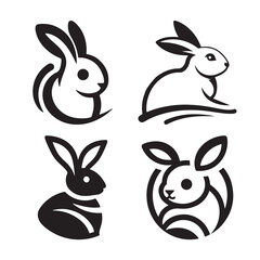  Rabbit Silhouette Vector Icon Collection, Cute grey rabbit cartoon character, Rabbit Logo stock illustration