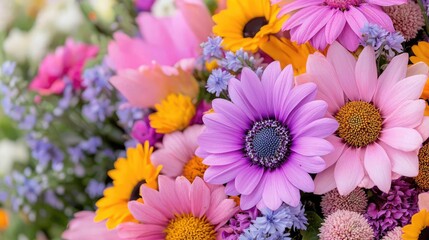 Fototapeta premium Colorful spring flower bouquet close-up. Perfect for cards, websites