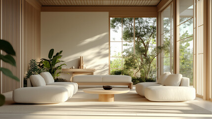 Big soft chairs and plants make the room feel happy and sunny.
