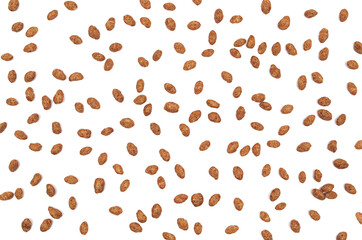 Set chocolate rice flakes isolated on white, top 