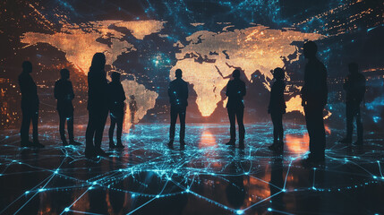 abstract professional business team people innovation connection of line from nail node to node on map background , networking concept