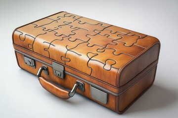 Briefcase with puzzle pieces for strategic business solutions, with a modern and sleek design.