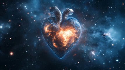 Galaxy of nutrients orbiting around a pulsating heart. Abstract Galaxy. Illustration