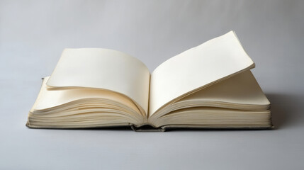 Fototapeta premium Minimalist design of an open white notebook with a single black line on a pristine page, set against a soft gray backdrop, symbolizing simplicity, clarity, and quiet contemplation.