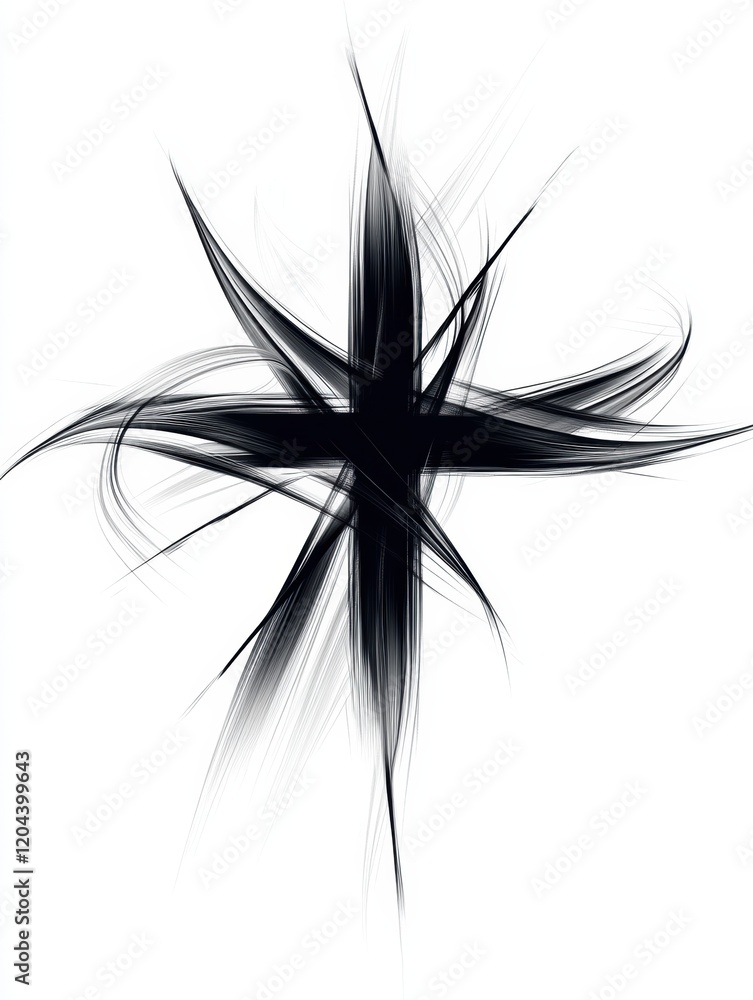 Leinwandbilder abstract black star shape with swirling lines on a white background created with digital design tech