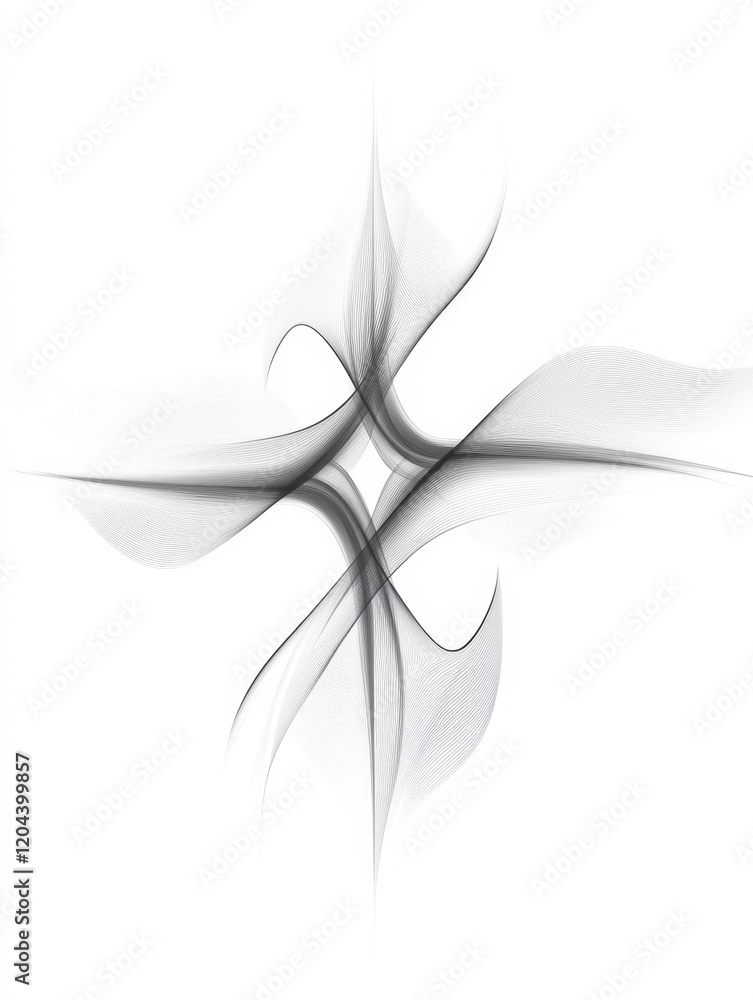 Poster abstract black and white design featuring fluid shapes interweaving in a dynamic pattern. generative