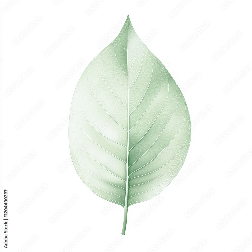 Poster Close up view of a large green leaf showcasing detailed veins and smooth texture on a white background. Generative AI
