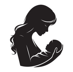 mother holding new born baby silhouette vector illustration
