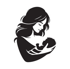 mother holding new born baby silhouette vector illustration
