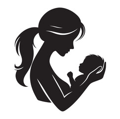 mother holding new born baby silhouette vector illustration
