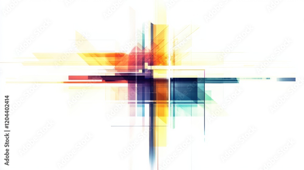 Poster colorful abstract composition with geometric shapes and vibrant hues on a white background. generati