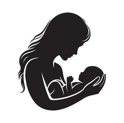 mother holding new born baby silhouette vector illustration