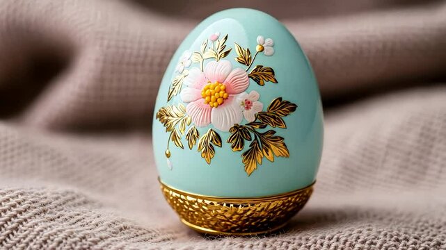 Intricately decorated Faberge-style egg with floral patterns, celebrating Easter and luxury craftsmanship