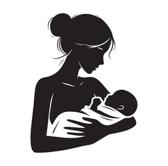 mother holding new born baby silhouette vector illustration