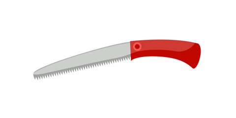 Folding Garden Saw isolated on white background. Vector cartoon flat illustration. Gardening tool icon.