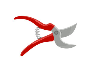 Garden secateurs isolated on white background. Vector cartoon flat illustration of garden shears. Tool icon.
