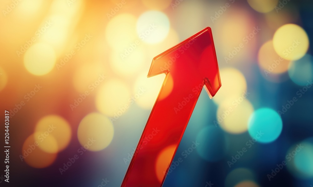 Poster red arrow symbolizing growth and progress against a vibrant bokeh background, representing success a