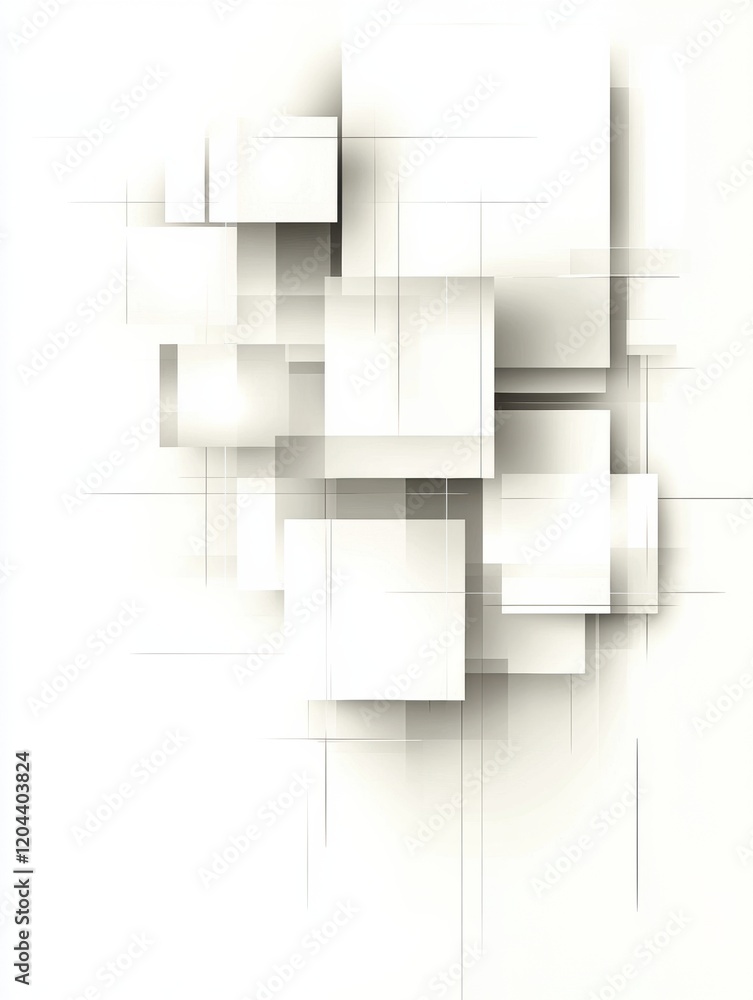 Fototapete Geometric abstraction with overlapping squares and lines in a minimalistic design. Generative AI
