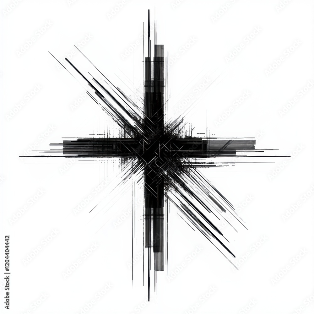 Poster Abstract black and white star shape design created with intersecting lines and geometric patterns. Generative AI