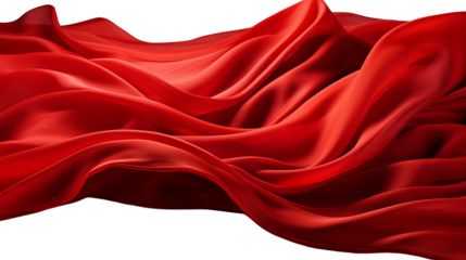 Vibrant red fabric billowing dramatically, ideal for creative or fashion themes, studio view, isolated on transparent background.