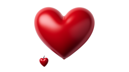 Glossy red heart symbolizing love and care, great for holiday and romantic themes, studio view, isolated on transparent background.