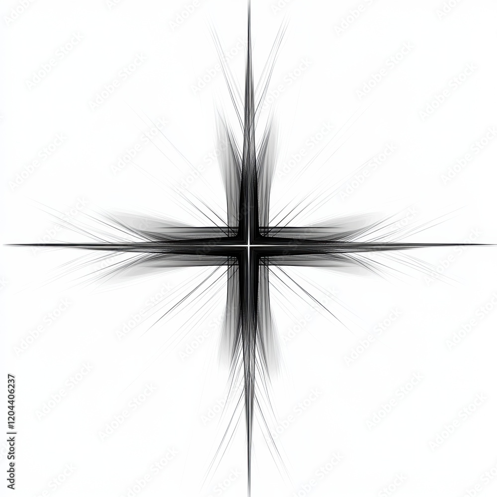 Fototapete abstract black and white design featuring intersecting lines radiating from a central cross shape. g