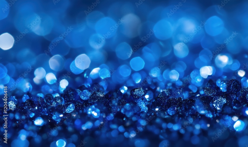 Poster blue sparkling crystals with bokeh effect creating a mesmerizing background of shimmering blue hues 