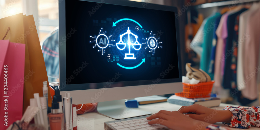 Poster ai ethics responsibility standard law and rules on computer screen provide report of ai ethic transp
