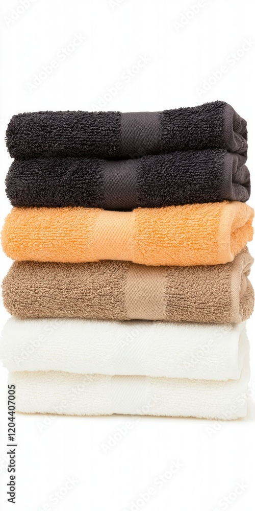 Poster a stack of towels with different colors and patterns. the towels are arranged in a pyramid shape, wi