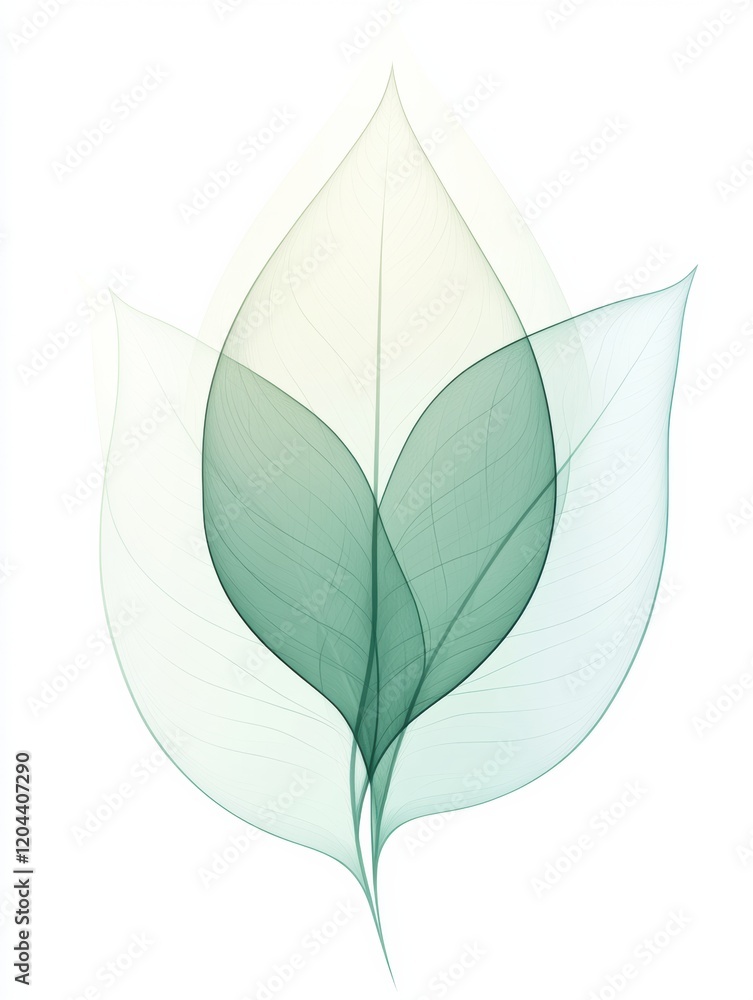 Aufkleber soft layered leaves with delicate transparency in gentle green tones. generative ai