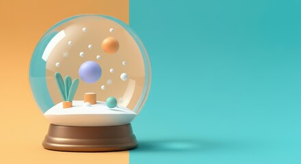 Modern snow globe with abstract shapes and vibrant colors