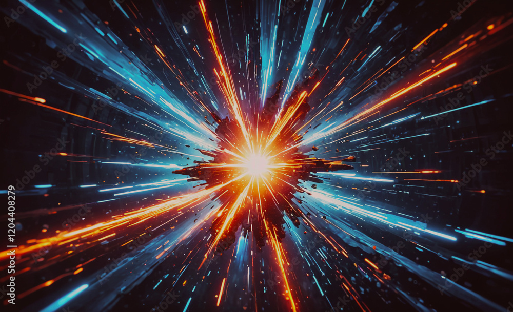 Poster a bright light is shooting out from the center of the image, surrounded by a colorful explosion of l