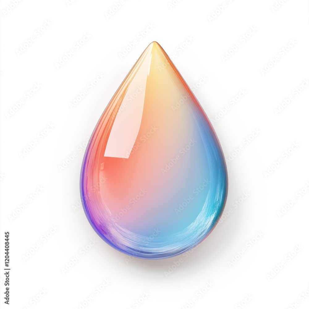 Poster Colorful droplet with gradient hues reflecting light on a plain background contrasts with simplicity and elegance. Generative AI