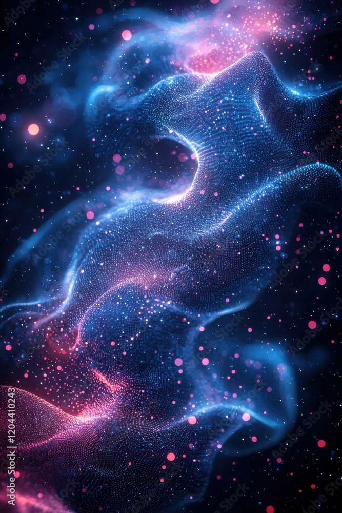 Poster abstract futuristic digital background with glowing particles and ethereal wave patterns