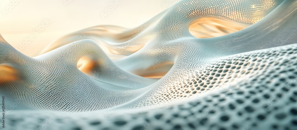 Poster abstract textured landscape with flowing, undulating forms and warm light.