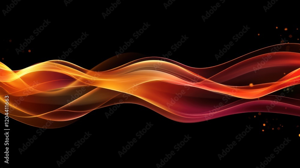 Poster vibrant flowing waves of red and orange on black background convey dynamic energy and movement. abst