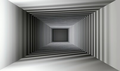 Geometric Perspective of a Tunnel with Striped Patterns and Gradients in Shades of Gray