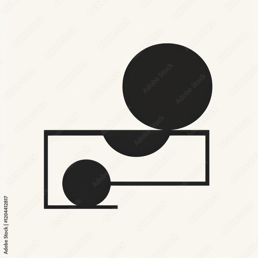 Poster abstract geometric composition featuring black shapes on a light background. generative ai