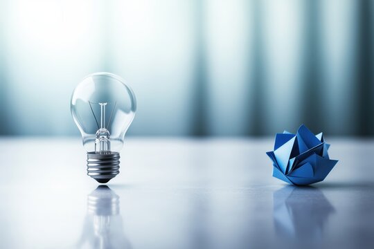 Creative light bulb symbol formed by office stationery and crumpled paper, showcasing innovative thinking and idea generation - Powered by Adobe