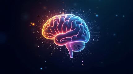 Stylized Digital Brain Illustration with Futuristic Neural Connections and Vibrant Circuit Patterns